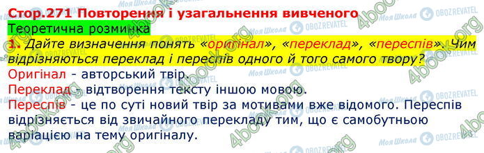 ГДЗ Зарубіжна література 7 клас сторінка Стр.271 (1)